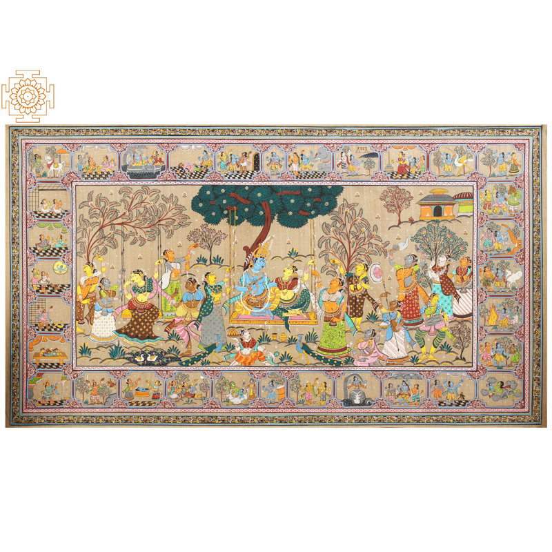 Radha Krishna Raas Leela | Peinture de Patta sur soie de tussar
