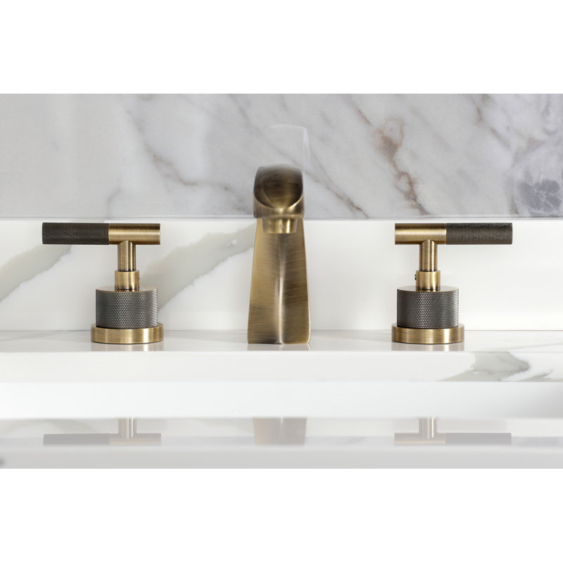 Kingston Brass Convergent Two-Handle 3-Hole Deck Mount Widespread Bathroom Faucet with Knurled Handle and Brass Pop-Up Drain