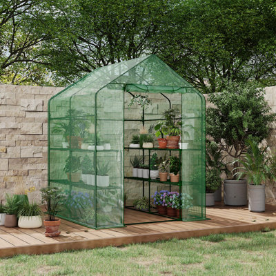 Greenhouse for Outdoors, 57 x 57 x 76'' Walk in Plant Greenhouses Heavy Duty with Durable PE Cover, 4 Tiers 12 Shelves Stands Portable Green House with Shelf Clips