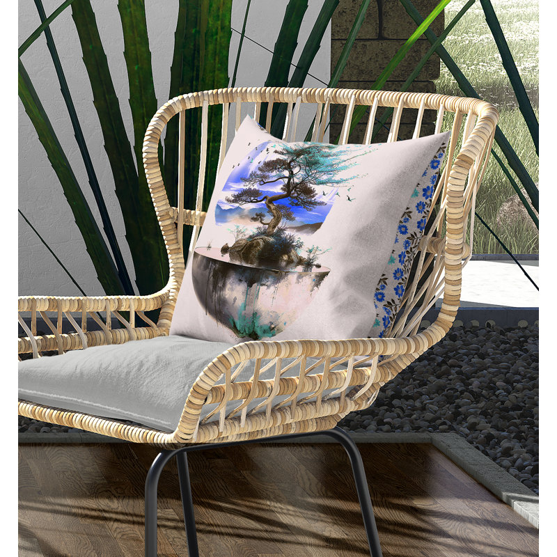 Coussin Blossom Bliss Bodhi Broadcloth, Bleu / brun / rose, H 20 po x l 20 po