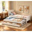 Lit plateforme simple avec lit gigogne et tiroirs, blanc, conception peu encombrante pour les chambres modernes