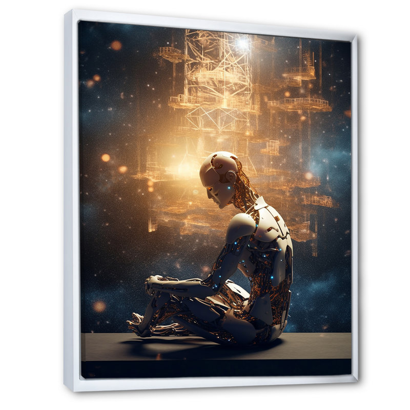 A.I. «Robot Vision I» sur toile, Cadre flottant blanc, H 32 po x l 16 po x P 1 po