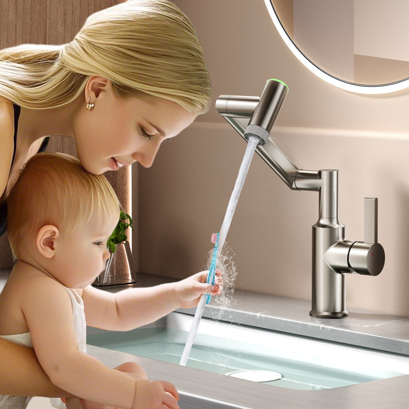 Brushed Nicke Single Hole Bathroom Faucet With Temperature Display And 1080° Swivel, Brushed Nickel