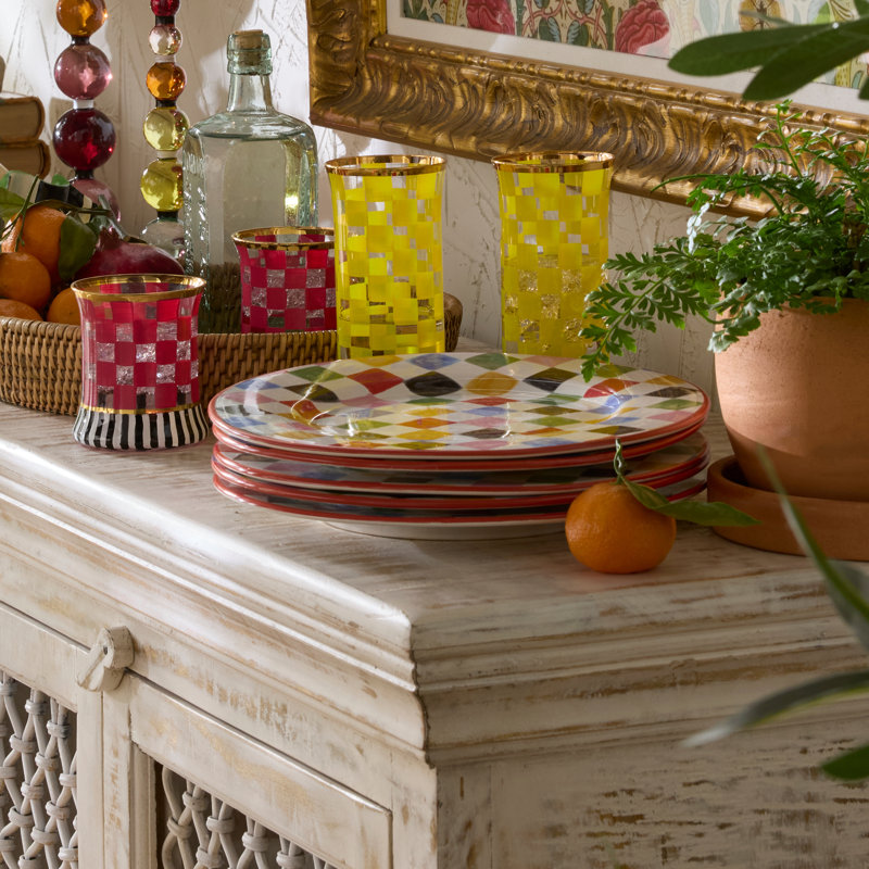 Pink Check Dinner Plate, Green/Blue/Pink