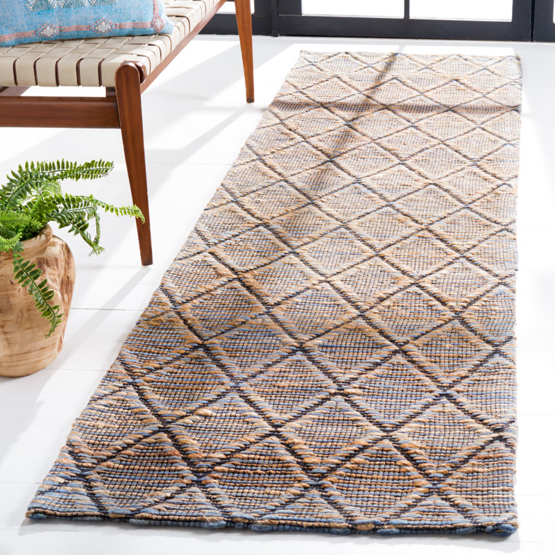 Fotou Natural Fiber Hand Loomed Wool/Jute Geometric Rug in Gray, Runner 2'3" x 9'
