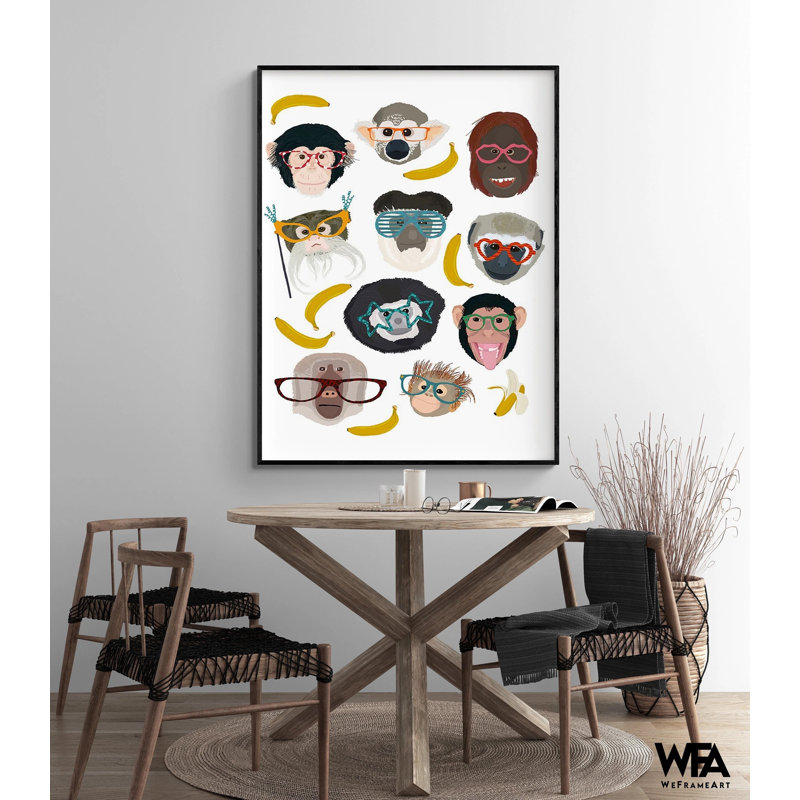 Illustration de banane singe amis, art mural adorable singe, impression de banane jaune, idée de décoration sur le thème des verres