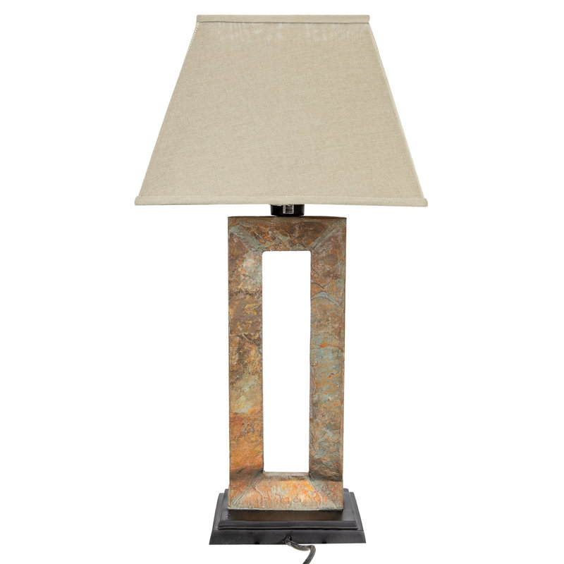 Lampe de table rectangulaire d'extérieur en ardoise 31 "avec abat-jour beige H 31"