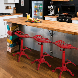 Tractor Seat Bar Stool-Rustic Industrial Bar Stool-Farmhouse Cast Iron Swivel Stool-Counter Height Adjustable-Extra Tall Pub Height-22.05-27.95 Inch (RED)