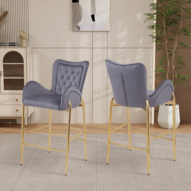 Tabouret de bar capitonné avec repose-pieds 28,73 po, Gris