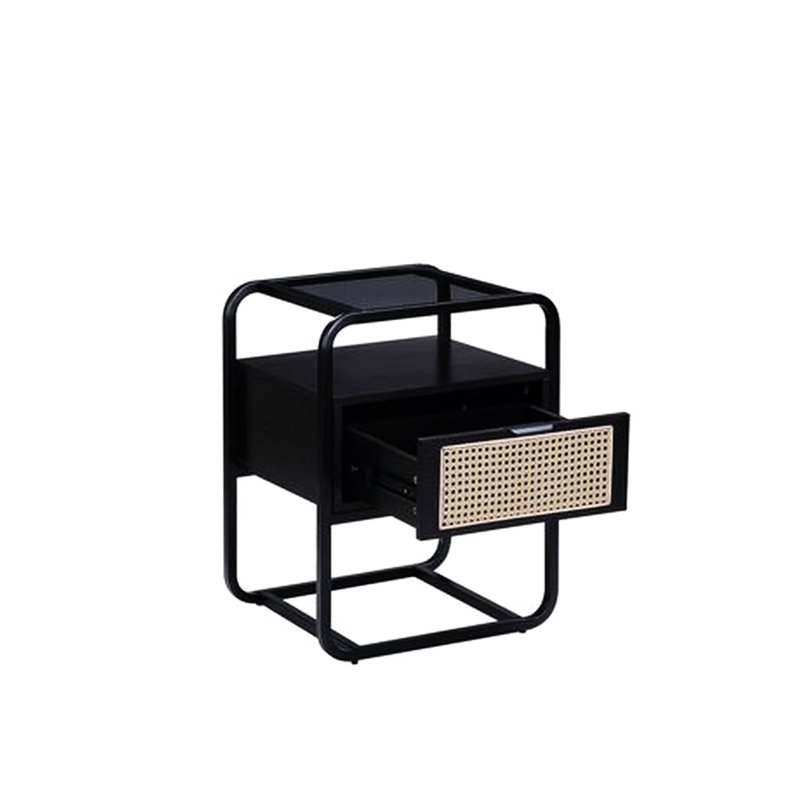 Table d'appoint à structure en métal avec plancher de 10 po et plateau en verre trempé pour chambre de bébé