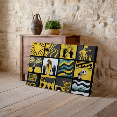 Reproduction d'art sur toile, "Collage visuel saisissant" mettant en vedette une série de formes et de symboles géométriques représentant les droits civiques