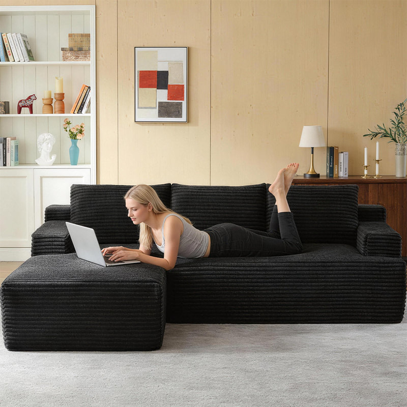 Boneless 96" Sectional Couches For Living Room Modern Modular L-Shape Cloud Sofa Compression-Boneless Deep Seat Couch With Chaise