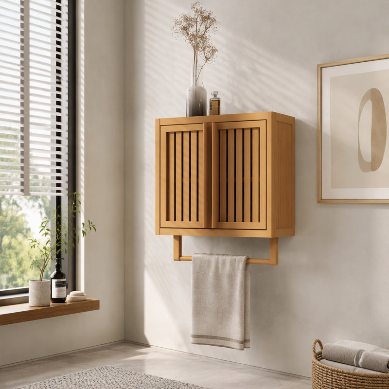 Armoire de salle de bain murale en bambou
