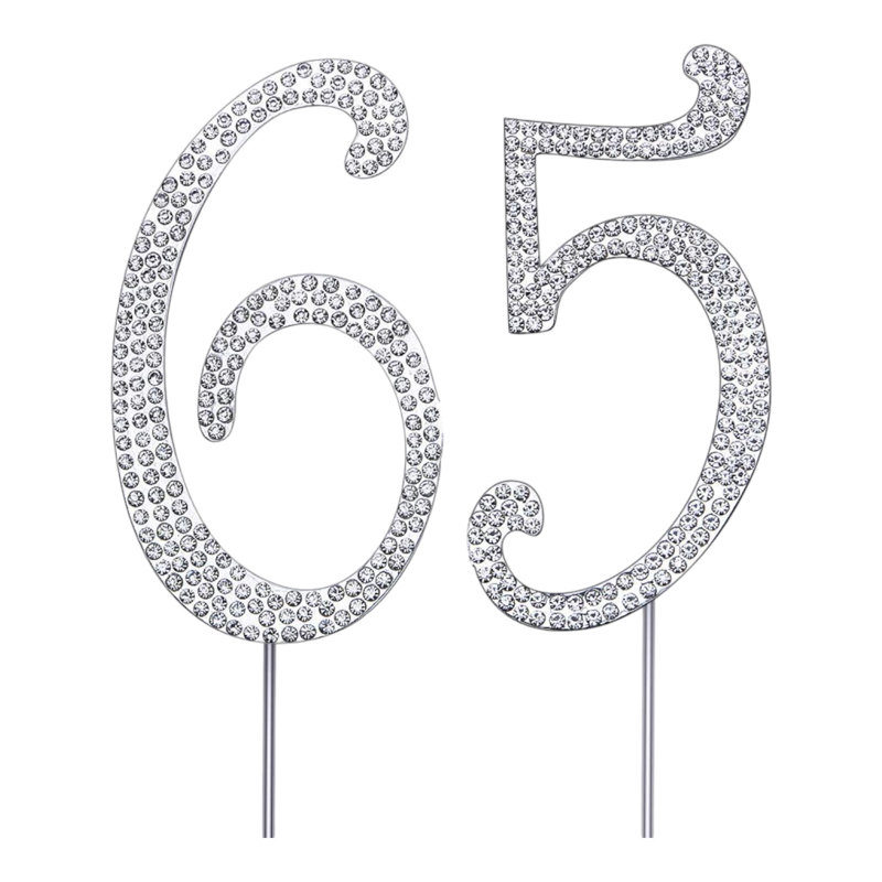Sparkly 65th Birthday Cake Topper with Rhinestones