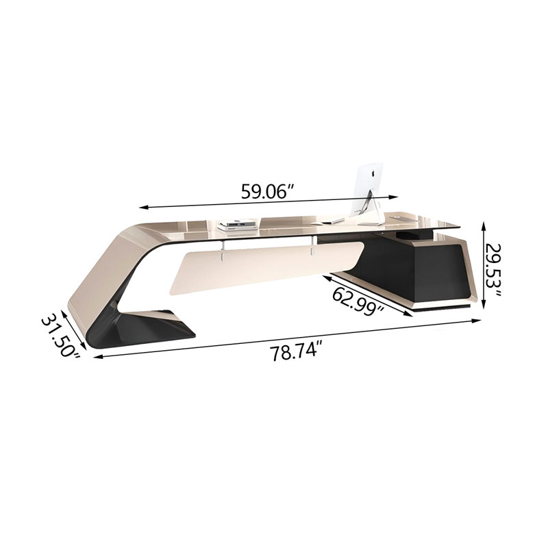 Bureau Burlywood et bois manufacturé noir, H 29,53 po x l 78,74 po x P 62,99 po