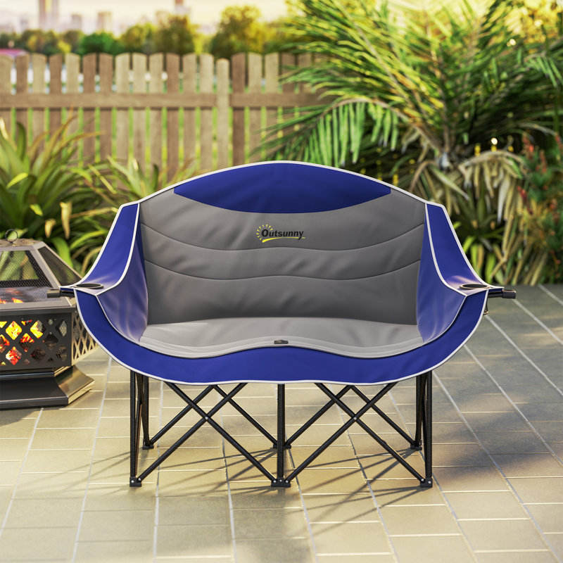 Double Camping Chair for Adults, Padded Folding Camp Chair for 2 Person with Armrest, Wine Glass Holder, Cup Holder, Carry Bag for Outdoor Sports, Picnics, Supports up to 551 lbs.