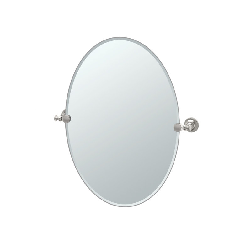 Tavern Wall Mount Frameless Oval Bathroom Vanity Mirror | Pivoting (Tilting) and Beveled Wall Mirror, 26.5" H x 24" W