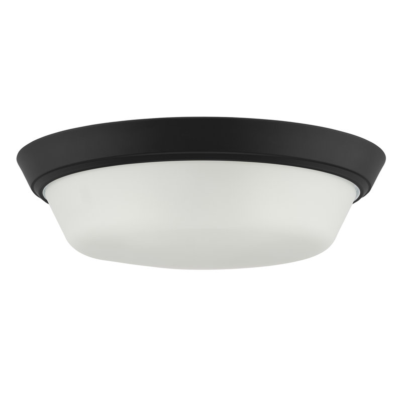 Plafonnier encastré Edessa avec verre satiné gravé, Noir, H 4,5 po x l 16 po x P 16 po, Trois lumières