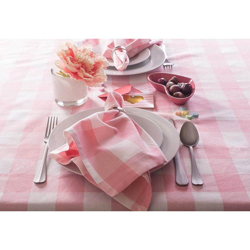 Wolsingham Gingham 100% Cotton Square Tablecloth, 104" L x 60" W, Pink