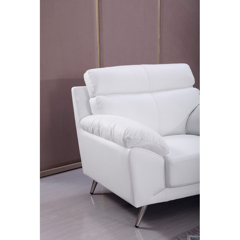 Canapé en cuir véritable 80 po Linnell, Blanc