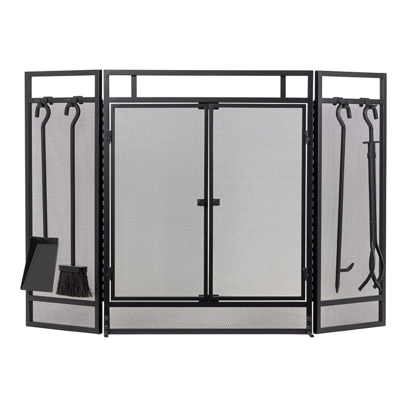 Kern River Three-Panel Mesh Fireplace Screen with Tool Set