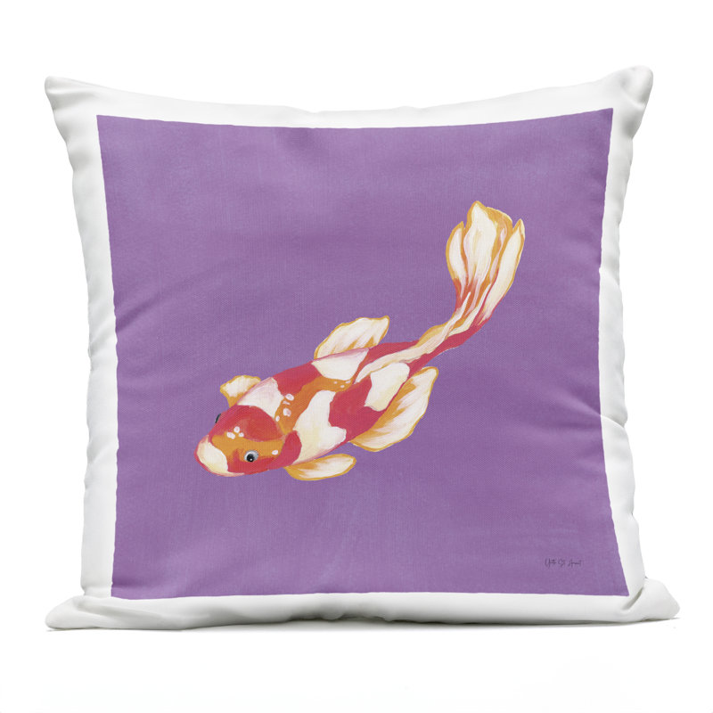Colorful Koi on Purple Outdoor Printed Pillow design by Yvette St. Amant