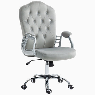 Chaise de bureau à domicile, fauteuil d'ordinateur en velours, fauteuil de bureau capitonné à boutons avec roues pivotantes, hauteur réglable et fonction d'inclinaison