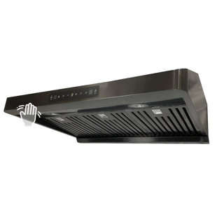 Hotte de cuisine murale en acier inoxydable noir CROWN 800 CFM, 6 vitesses, avec contrôle de geste, avec filtres à chicane et lumières DEL PRO-BF15BS