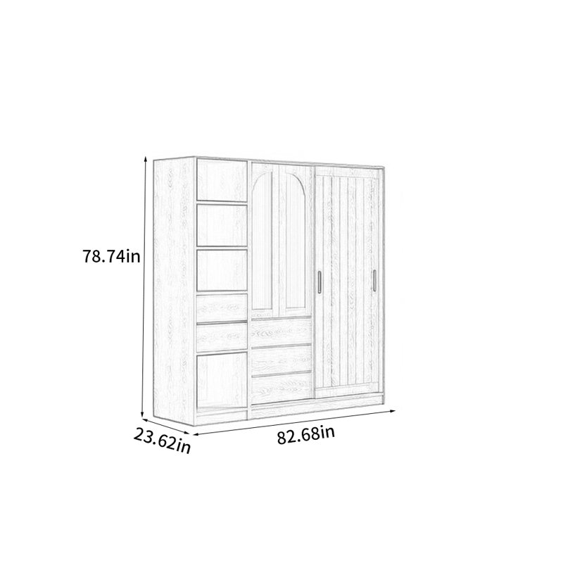 Armoire à portes coulissantes pour chambre à coucher, H 78,74 po x l 82,68 po x P 23,62 po