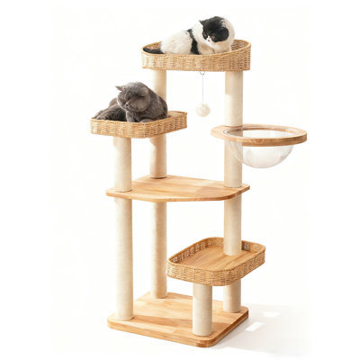 Rattan-Woven Solid Wood Cat Tree
