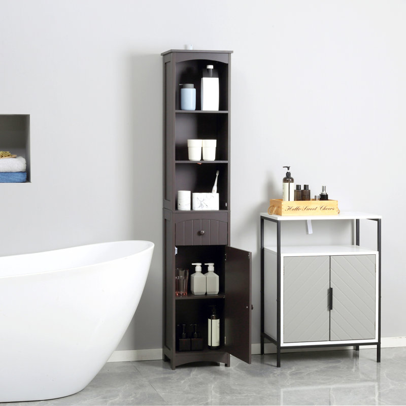 Armoire de salle de bain - 3 tablettes et tiroir en brun pour articles de rangement pour articles d'hygiène
