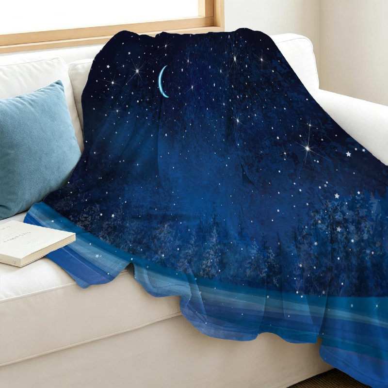 Jeté en flanelle bleue ultra douce en molleton, imprimé d'un côté hivernal, Jeté 40 po x 50 po