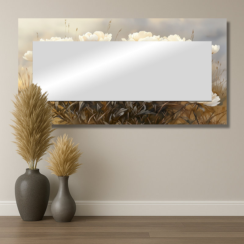 Pivoines dans la brume de basse-cour II - miroir décoratif floral imprimé sur métal, 28 po x 55 po