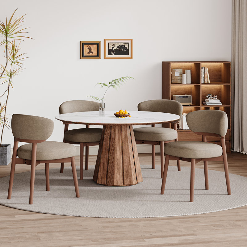 Upholstered Solid Wood Dining Chair, Camel