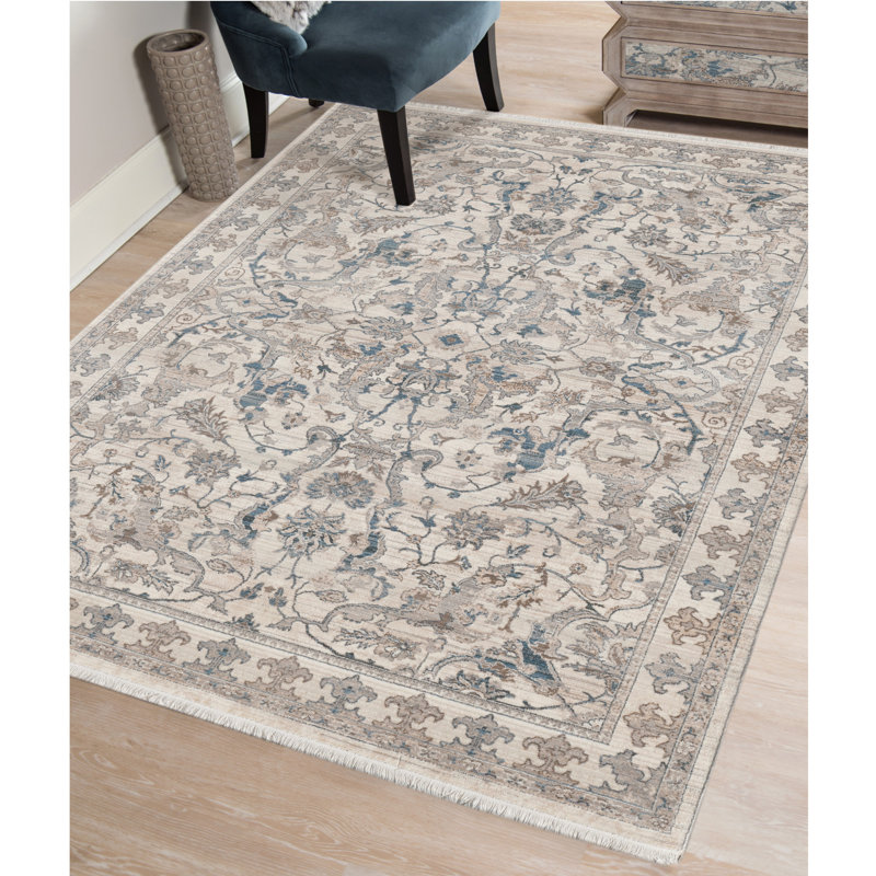 Tapis oriental gris clair / ivoire Sabra, Rectangulaire 7 pi 1 po x 10 pi