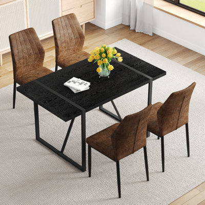 5-Piece Dining Table Set With Rectangular Table And Metal Legs
