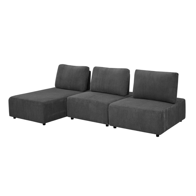 Camecia 3 - Piece Upholstered Sectional, Dark Gray Corduroy