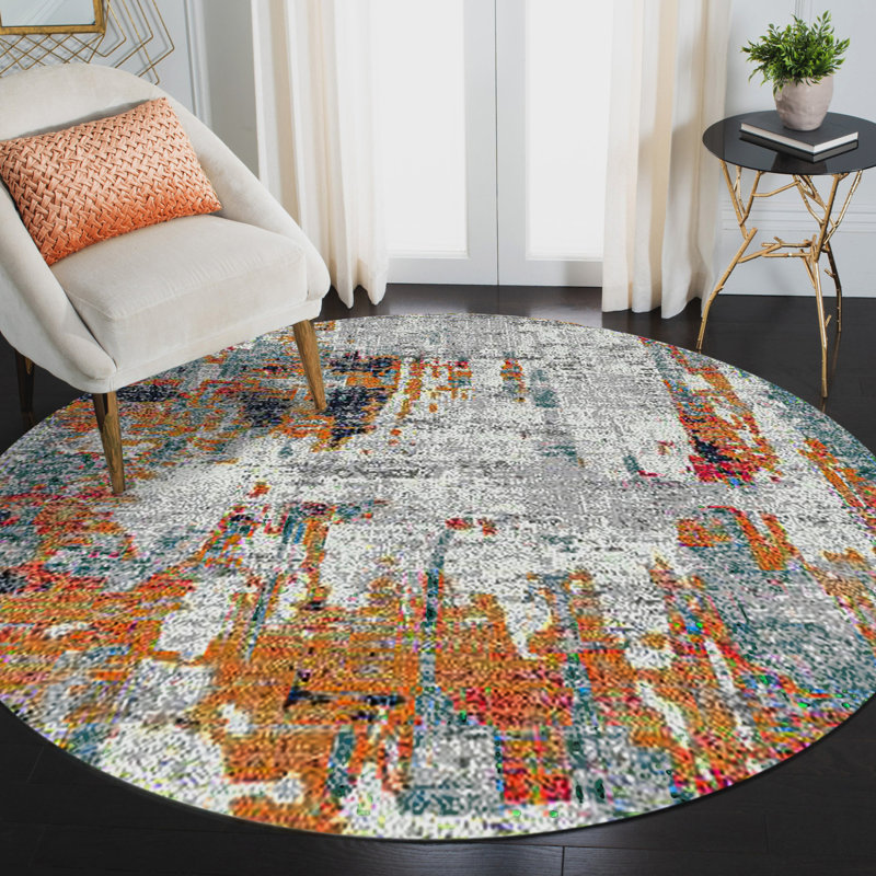 Tapis tissé à la machine 7 pi bleu et orange