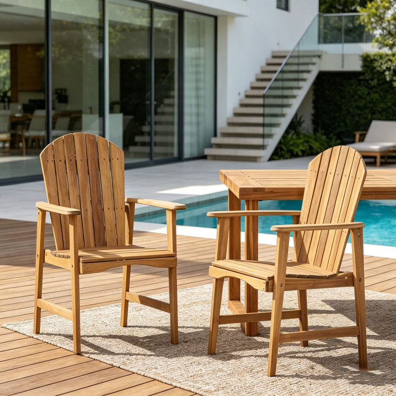 Ensemble de chaises Adirondack d'extérieur en bois d'acacia résistant aux intempéries, Naturel