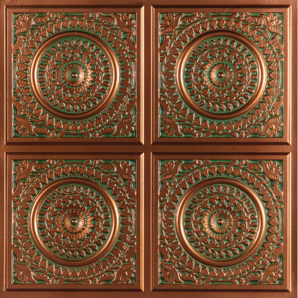 Maurice 23.75'' L x 23.75'' W Vinyl Ceiling Tile In Patina Copper (Set of 10) uDecor