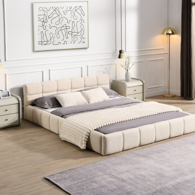 Elegant Beige Chenille Upholstered Queen Bed Frame With Checkerboard Design For A Bedroom Upgrade In Comfort And Style Pattern Modern Setup