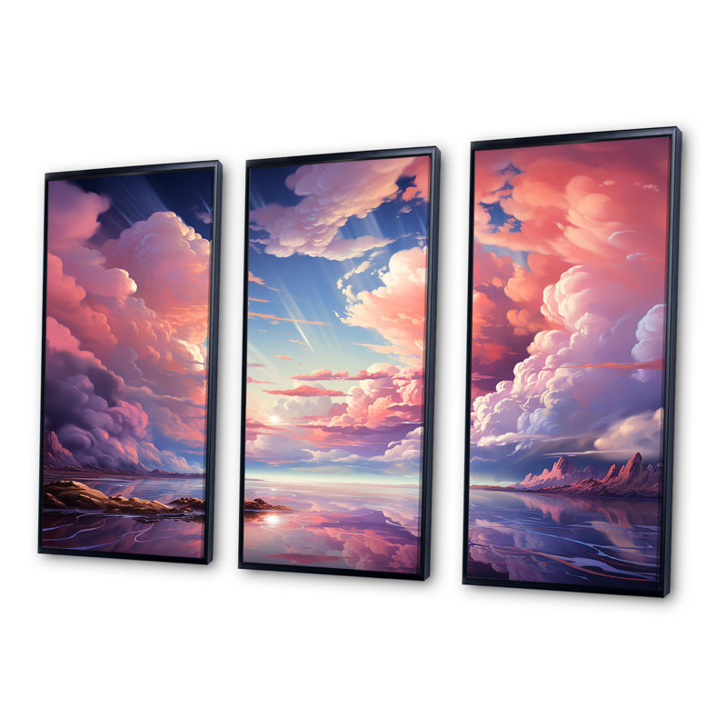«Kawaii Landscape Clouds V - Clouds», ensemble de reproduction d'art mural, Cadre flottant noir, H 28 po x l 36 po x P 1 po
