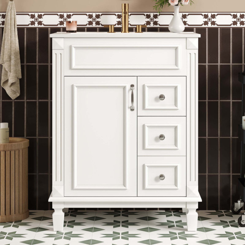 Meuble-lavabo 24 po avec lavabo en céramique, Blanc