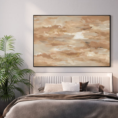 Très grande reproduction d'art sur tissu - Nappes chaudes abstraites neutres et décoratives pour le salon ou la chambre à coucher - «Assemblage requis du cadre (cadre non fini)»