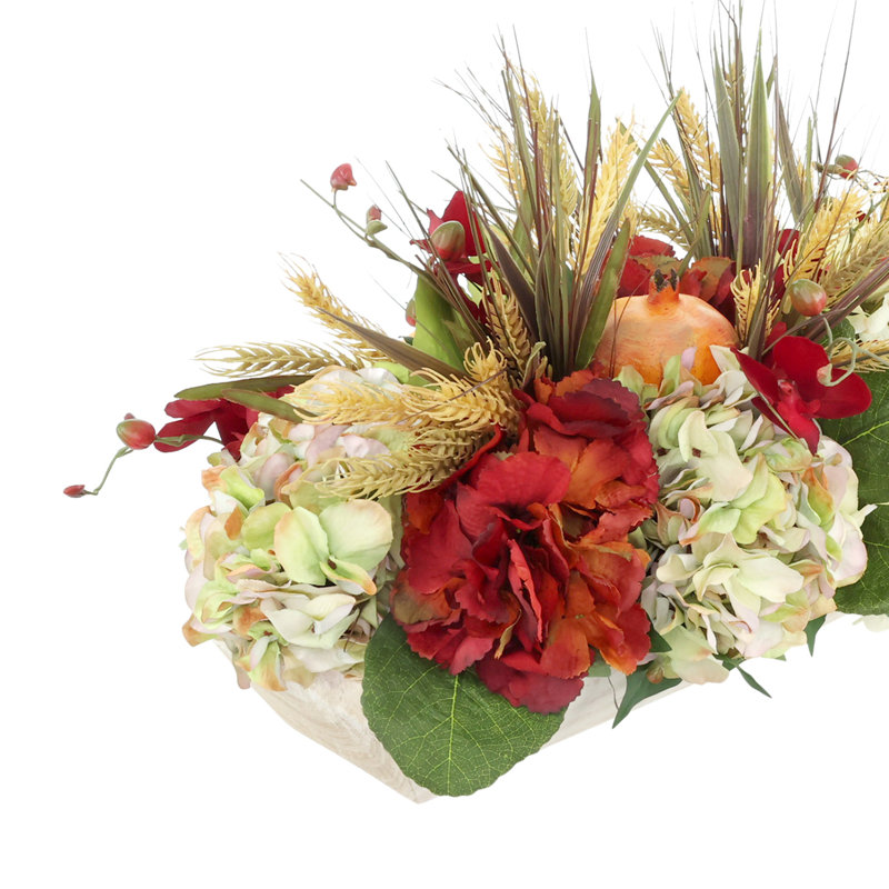 Fall Centerpiece With Hydrangeas, Pomegranates And Wheat
