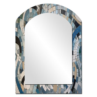 Miroir décoratif géométrique sur métal bleu et blanc Bohemian Medley