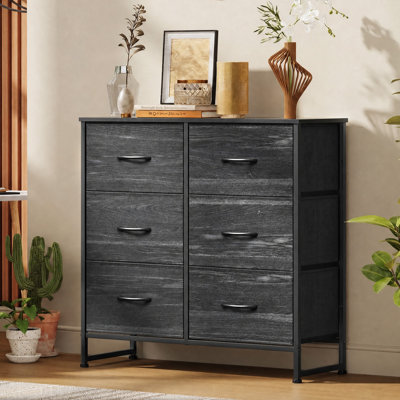Ojaswi 6-Drawer Dresser for Bedroom, Black Dresser with Wood Top, Storage Tower With Drawers, Chest Of Drawers For Closet, Hallway