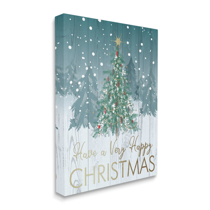 «Happy Christmas», détail texturé, sapin rustique, art numérique sur estampe numérique par Jennifer Ellory, Toile tendue