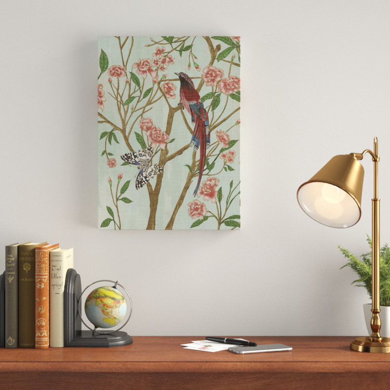 « délicat chinoiserie iii », peinture sur toile tendue, H 19 po x l 14 po x P 2 po