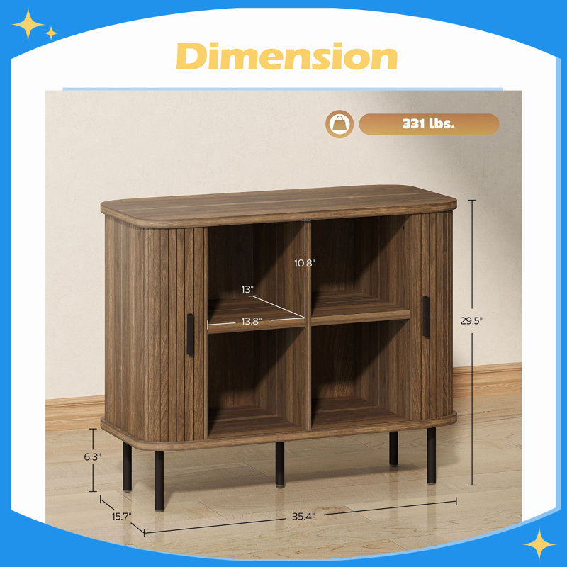 Buffet 35,4 "avec rangement, armoire à café nordique avec portes à lattes et pieds en métal